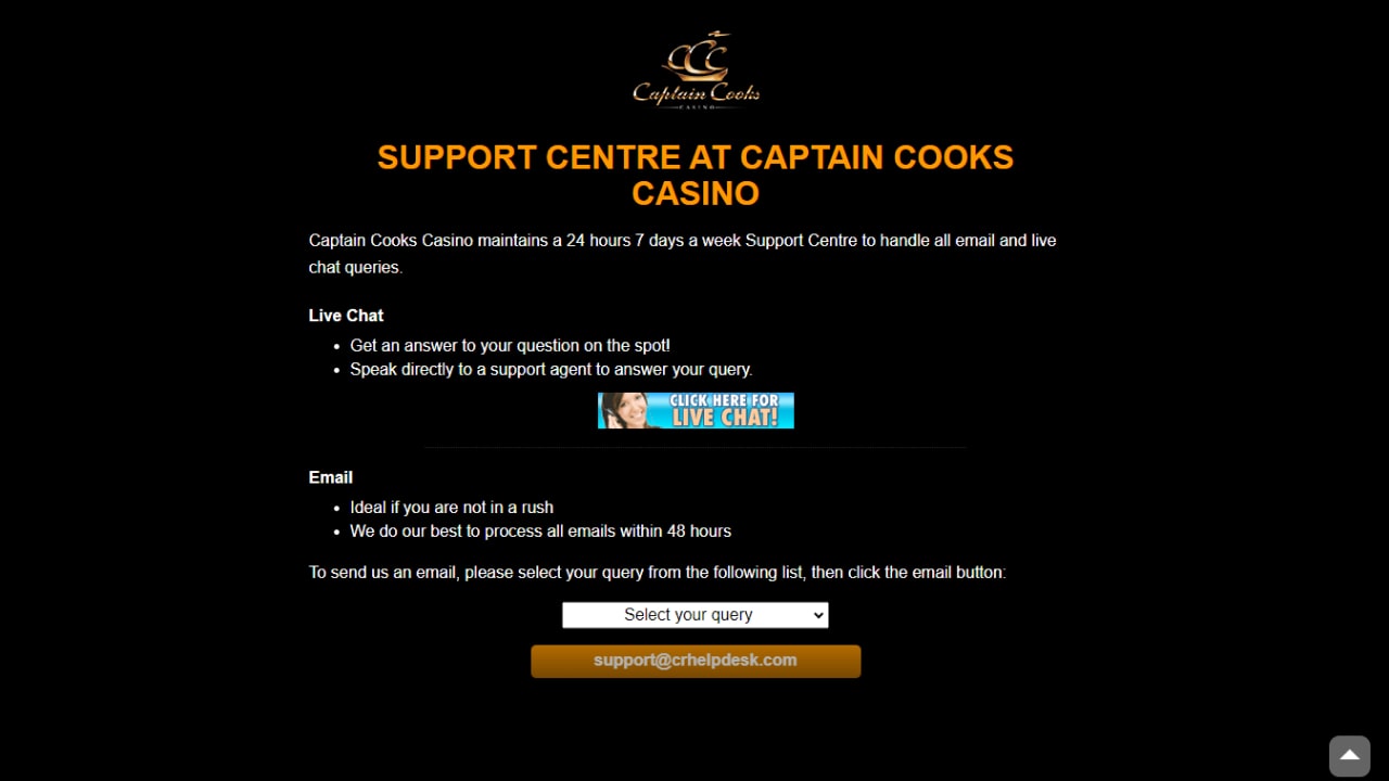 Captain cooks customer support