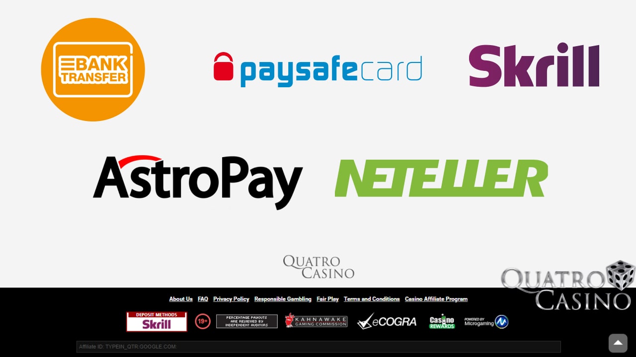 Quatro Casino payment methods